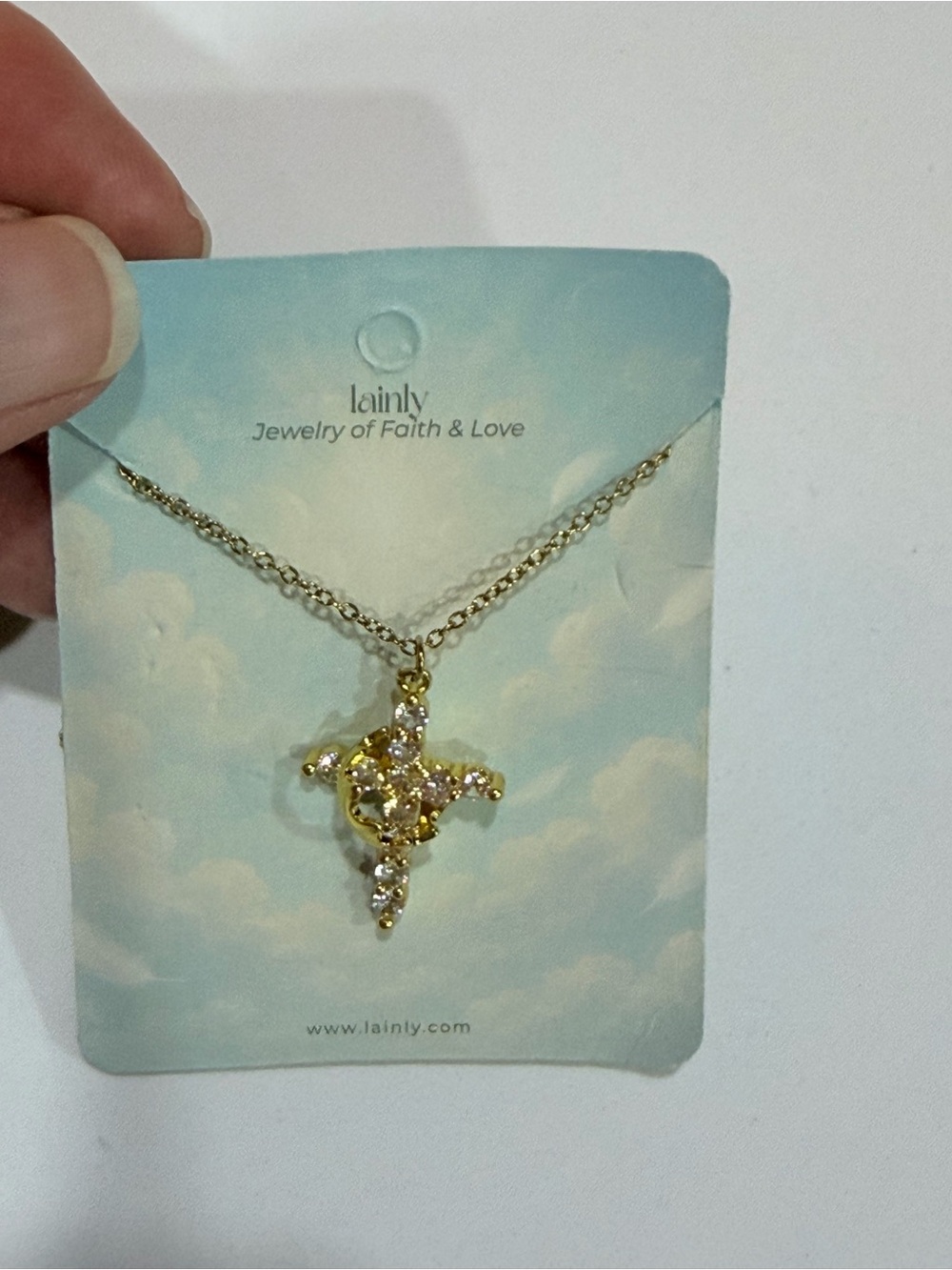 Lainly Gold Crystal Cross Pendant Necklace - Gold